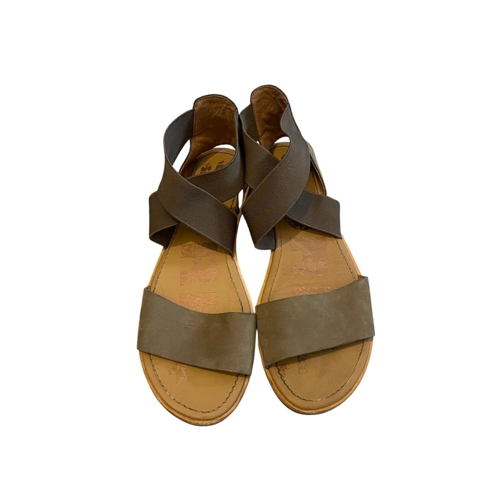 Sorel Ella Sandal Sage Green Leather Elastic Flat size 9
